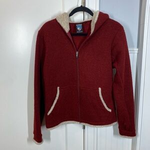 Kuhl Red Hooded Zip Jacket with Cream Accents